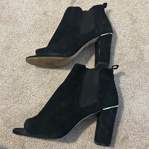 White House Black Market Suede Peep Toe Booties, Size 9 - Picture 2 of 7